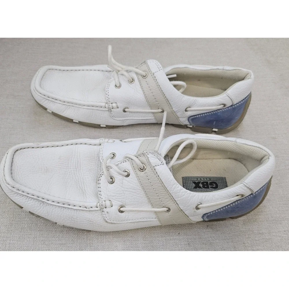 GBX Elite Boat Shoes Mens 13M White Leather Loafers 00558731 Nautical Casual